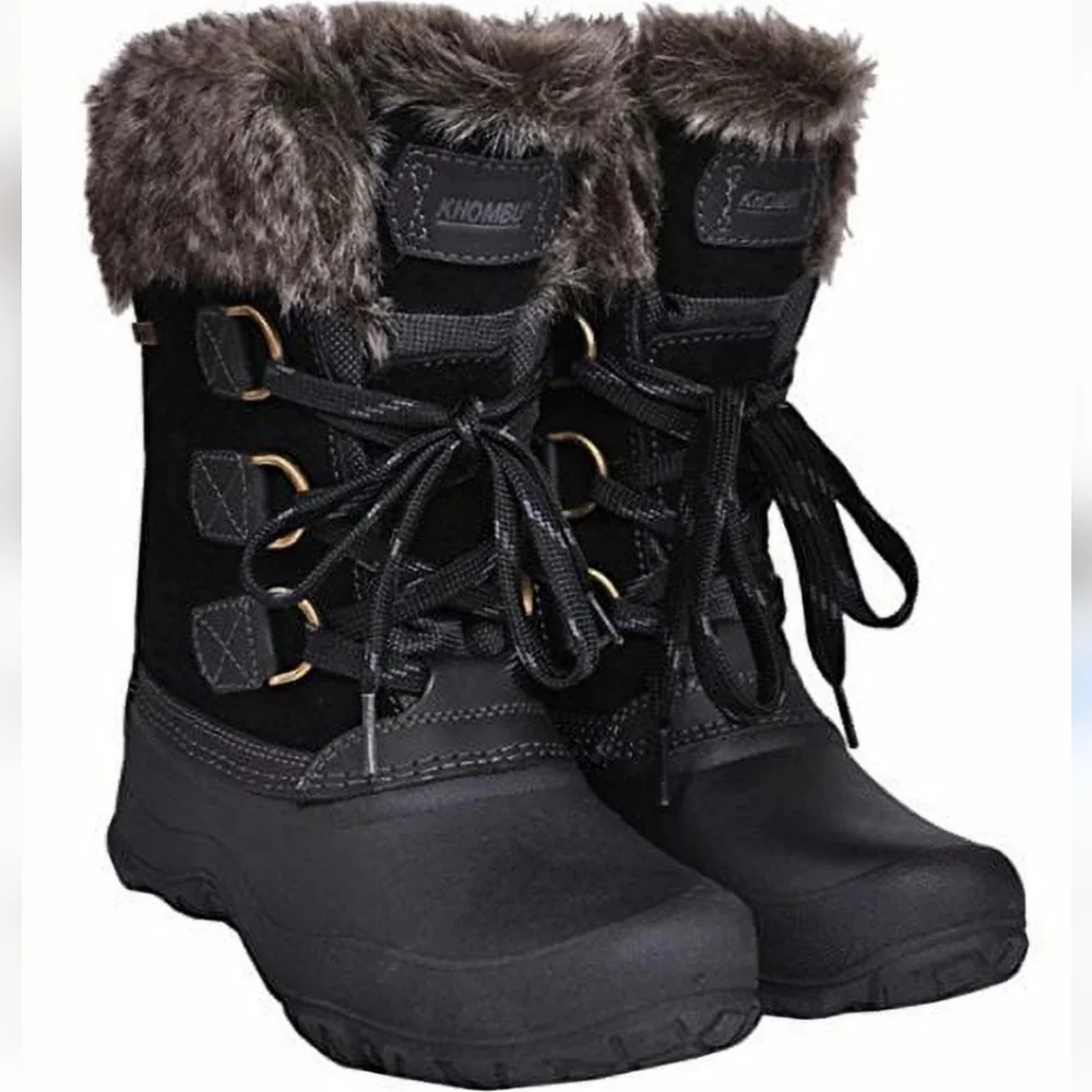 Khombu The Slope Snow Duck Boot Faux Fur Leather Rubber Sole Lace Up Water Proof